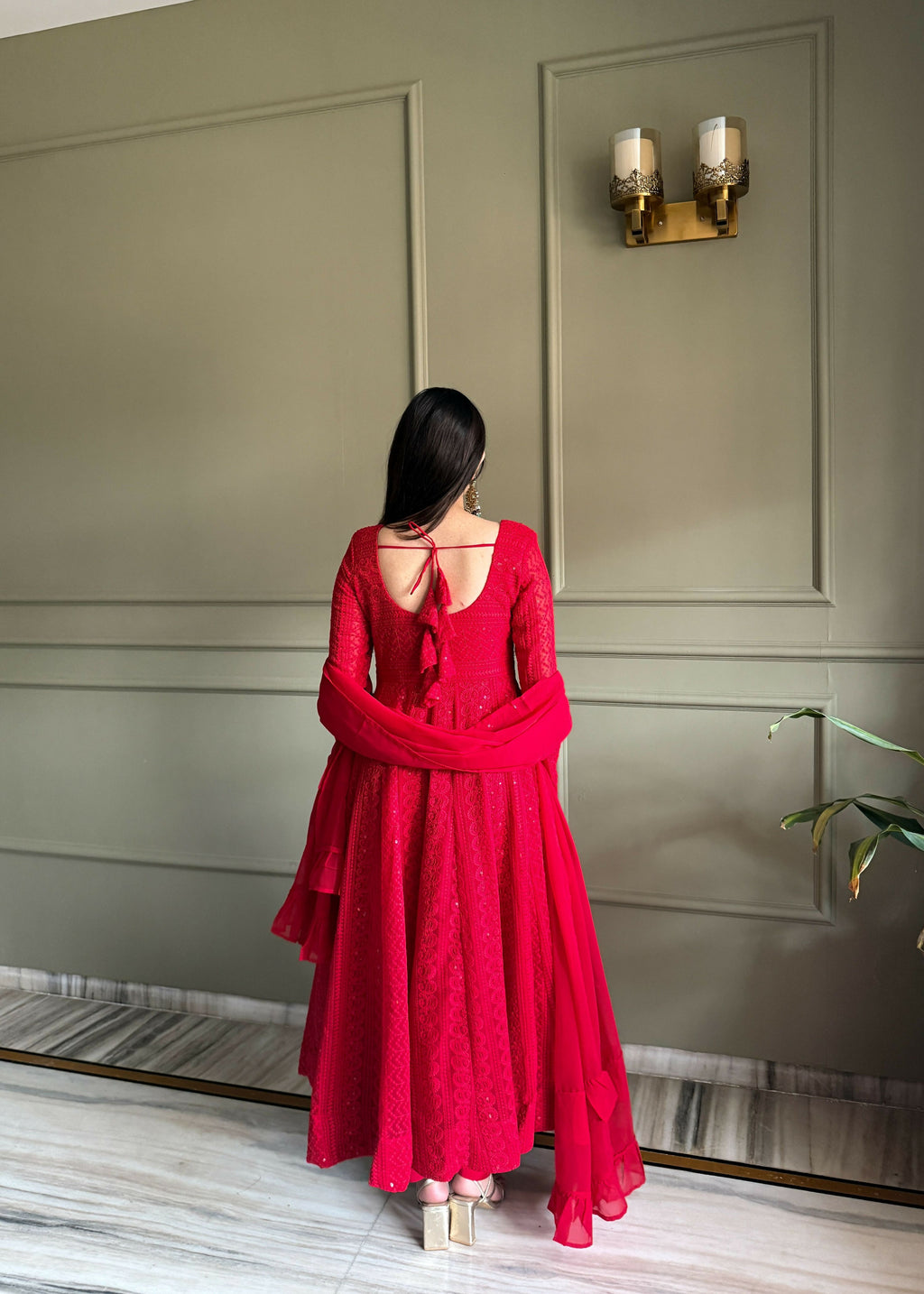 Teeya Creation Red Color Faux Georgette Heavy Embroidery Work Functional Wear Gown | Grocsy