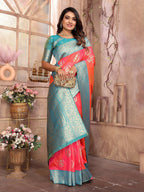 Joban Fashion Pink Banarasi Soft Silk Woven Saree | Grocsy