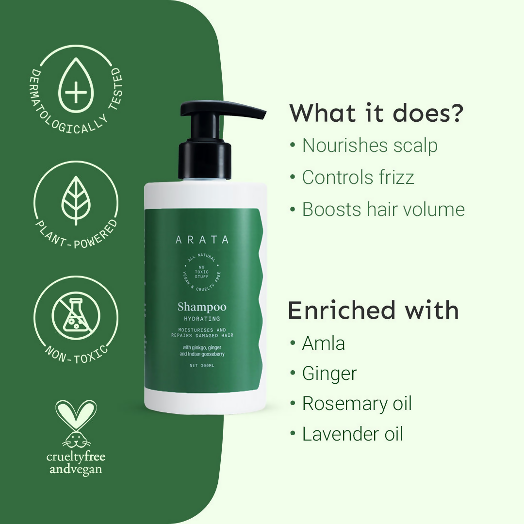 Arata SLS & Paraben Free Hydrating Shampoo With Ginkgo, Ginger & Indian Gooseberry | Grocsy