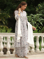 Janasya White Georgette Floral Kurta,Bottom & Dupatta | Grocsy