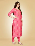 Jyoti Fashion Women's Pink Viscose Rayon Embroidered Kurta Pant Set | Grocsy