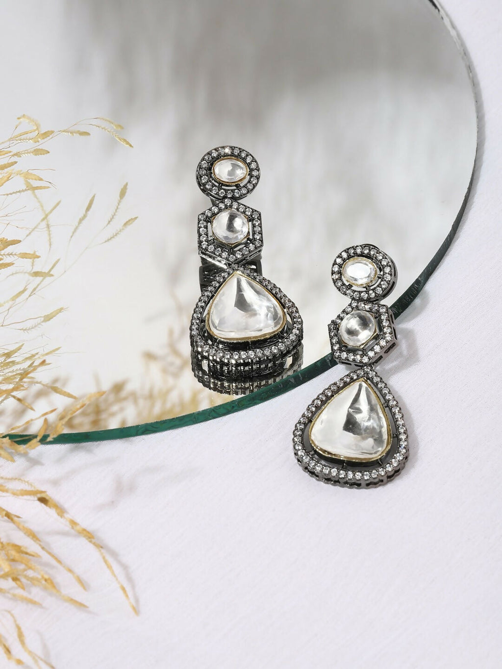 Zircon & Kundan Danglers- Ruby Raang | Grocsy
