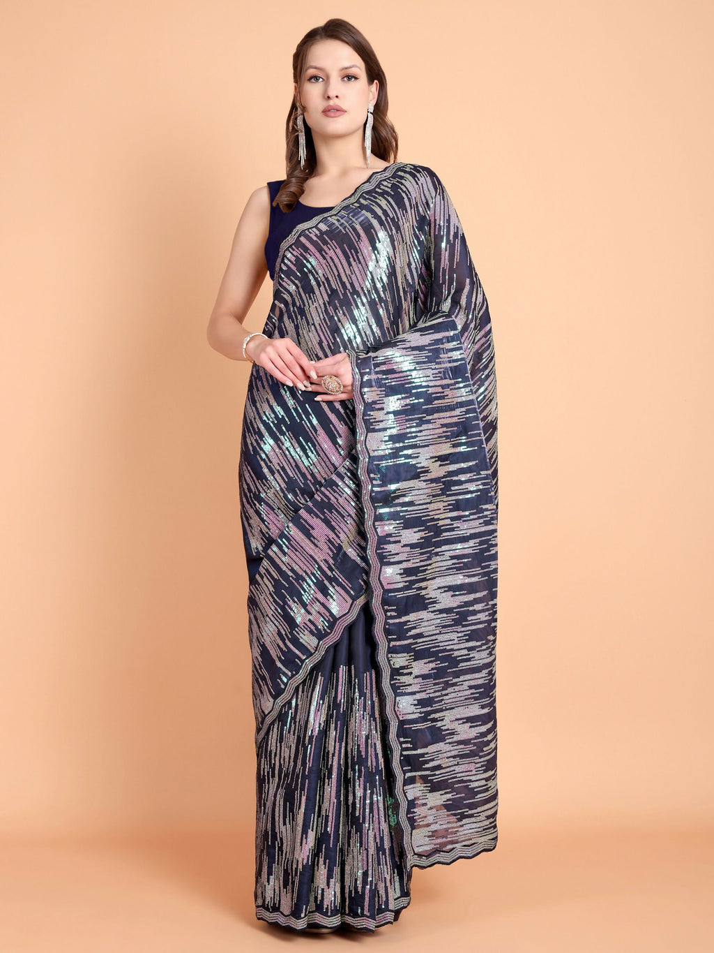 Vamsee Dhavani Navy Blue Georgette Saree | Grocsy