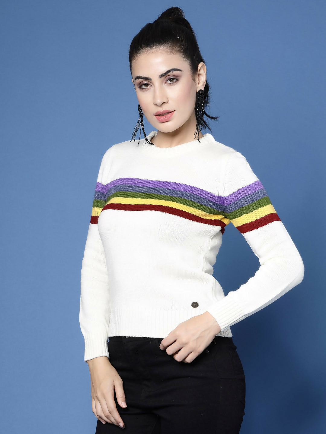 Women Winter White Acrylic Sweater - Wool Trees | Grocsy