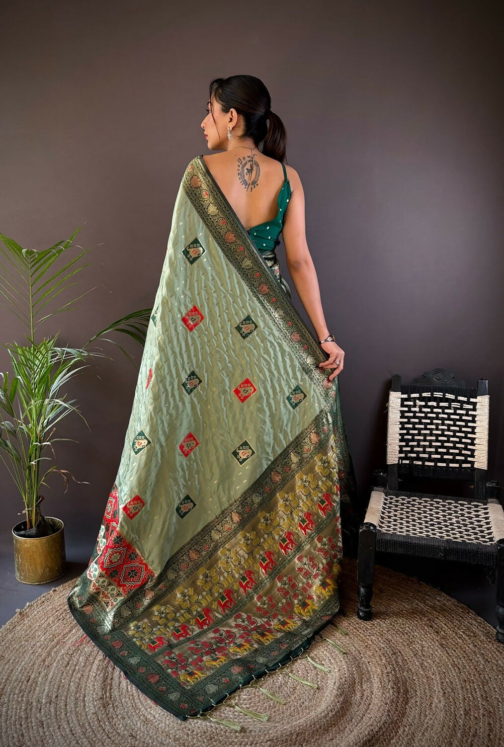 Joban Fashion Grey Small Butti Banarasi Silk Sarees | Grocsy