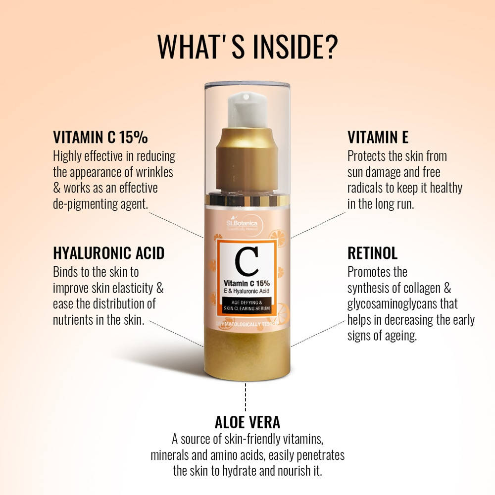 St.Botanica Vitamin C 15% E & Hyaluronic Acid, Age Defying & Skin Clearing Serum | Grocsy