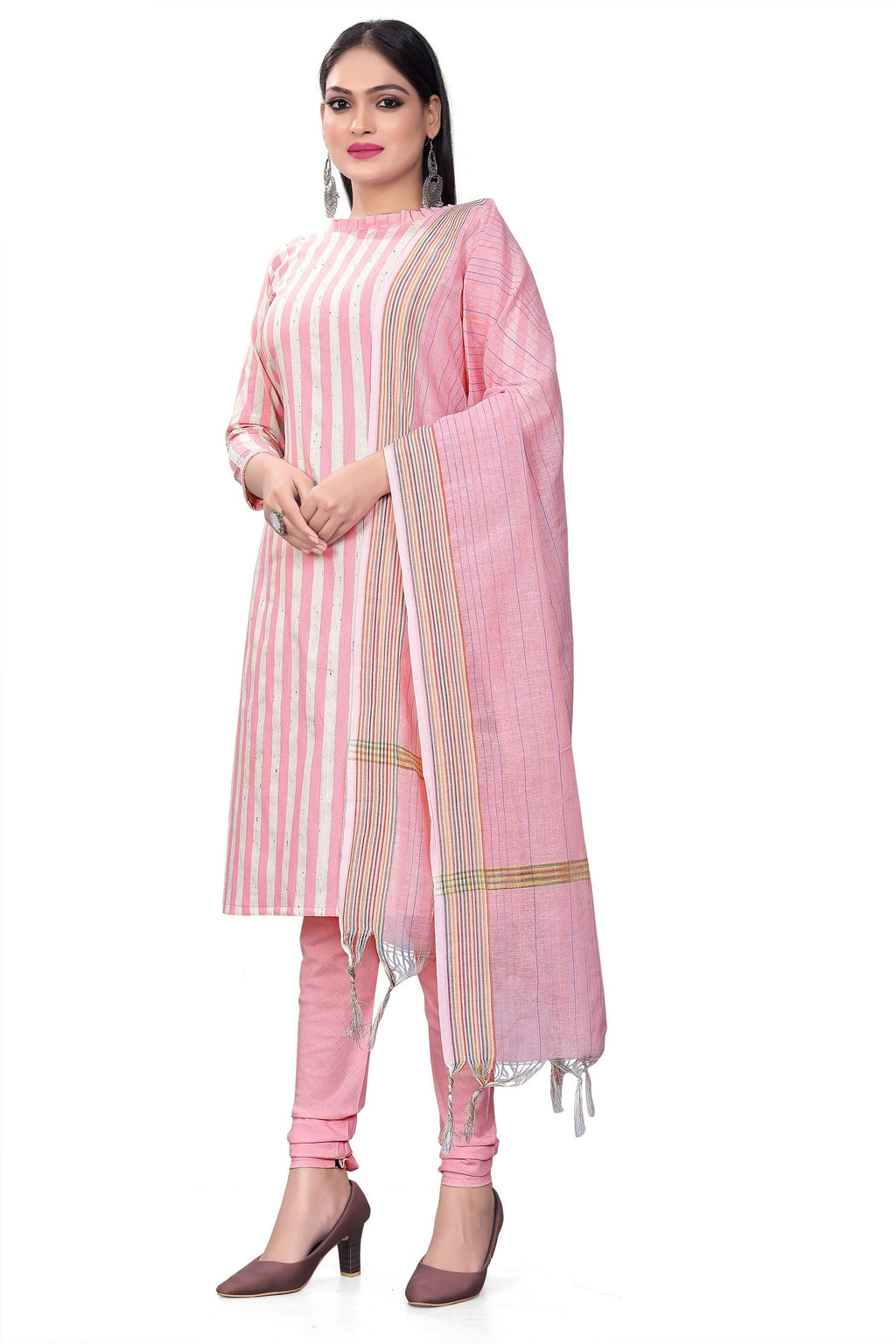 Pink Cotton Jacquard Woven Unstitched Dress Material - Amara | Grocsy