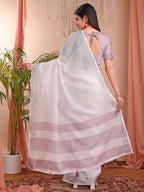 Shree Shyam Fashion The White Loom White Linen Cotton Saree | Grocsy