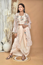 Morchari Women Hand Embroidery Crop Top-Light Peach | Grocsy
