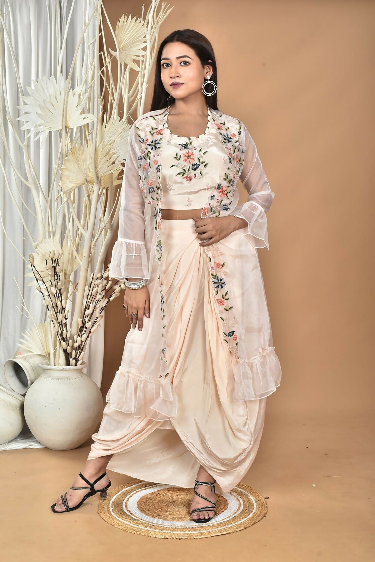 Morchari Women Hand Embroidery Crop Top-Light Peach | Grocsy