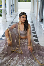 Aastha Fashion Light Dusty Brown Butterfly Net White Cotton Thread Work And Sequence Work Embroidery Wedding Wear Lehenga Choli | Grocsy