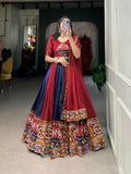 Vastranavya Navaratri Special Rayon with Printed Patch With Gota Patti And Paper Mirror Work And Cowrie (Kodi) Lace Touch Up Lehenga with Stitched Blouse - Navy Blue | Grocsy