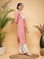 InWeave Women's Dusty Pink Paisley Patch Straight Kurta | Grocsy