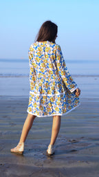 Noroke Cupro Modal Midi Floral Dress - Yellow | Grocsy