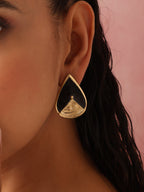 trueBrowns Brass Black Stone Drop Stud Earrings | Grocsy