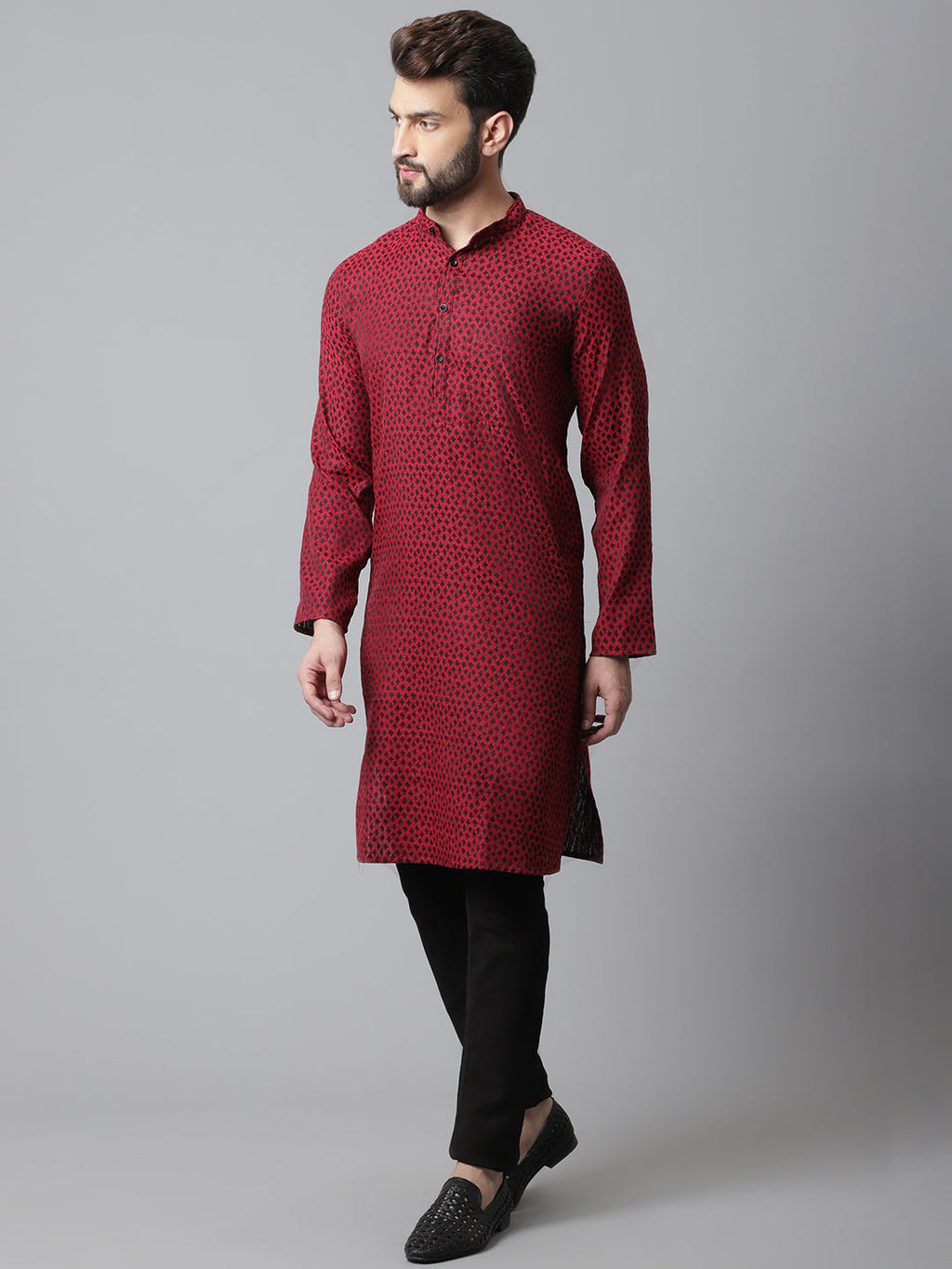 Even Apparels Maroon Solid Kurta With Band Collar | Grocsy