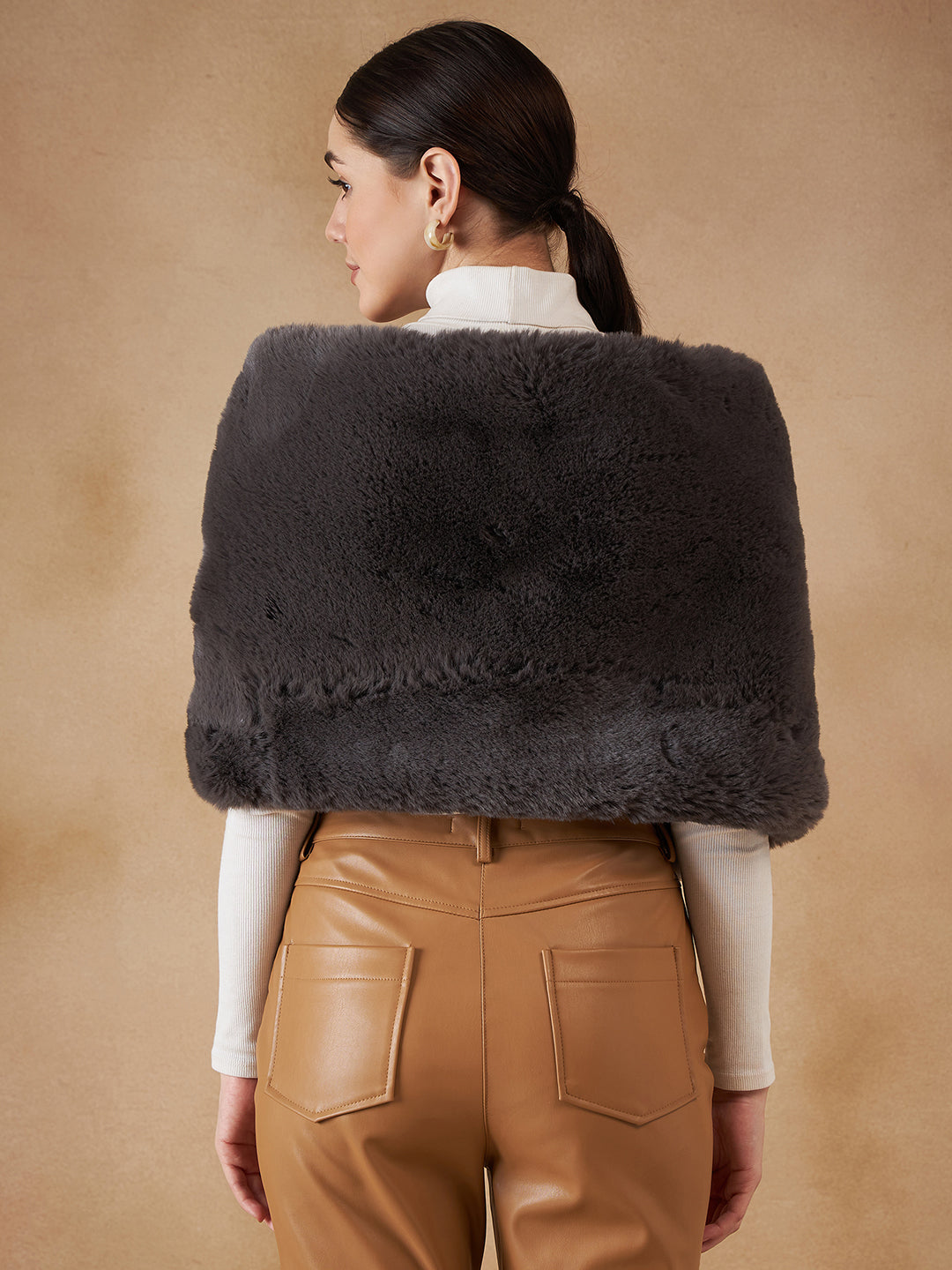 InWeave Slaty Grey Long Faux Fur Cape | Grocsy