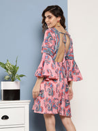 InWeave Women's Pink Floral Blue Bell Sleeve Dress | Grocsy