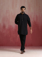 trueBrowns Men's Black Cotton Shirt Collar Stylized Kurta Co-ord set | Grocsy