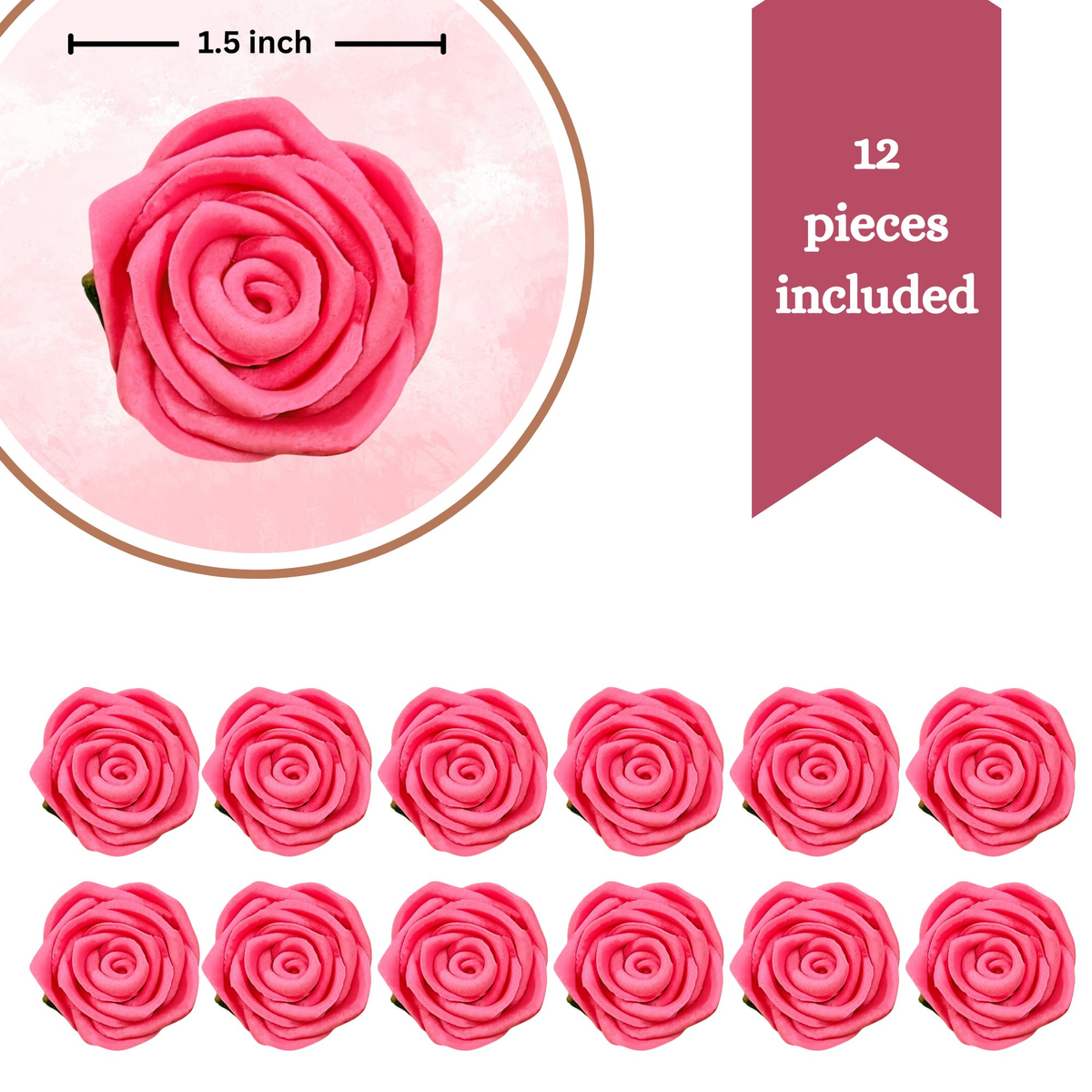 Confect French Rose Pink | Edible Sugar Roses Topper | Grocsy