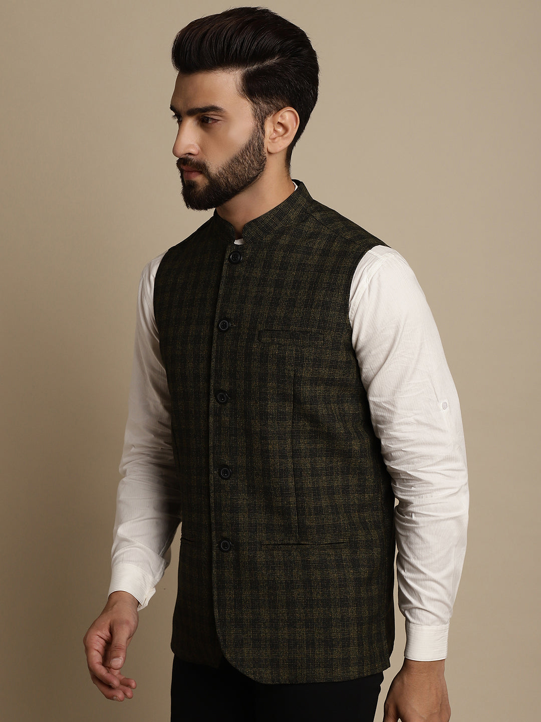 Even Apparels Men's Multi Mandarin Collar Waistcoat | Grocsy