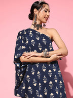 InWeave Women's Blue Boota One Shoulder Top With Palazzo Set | Grocsy