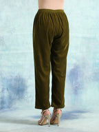 trueBrowns Mehandi Velvet Pant | Grocsy