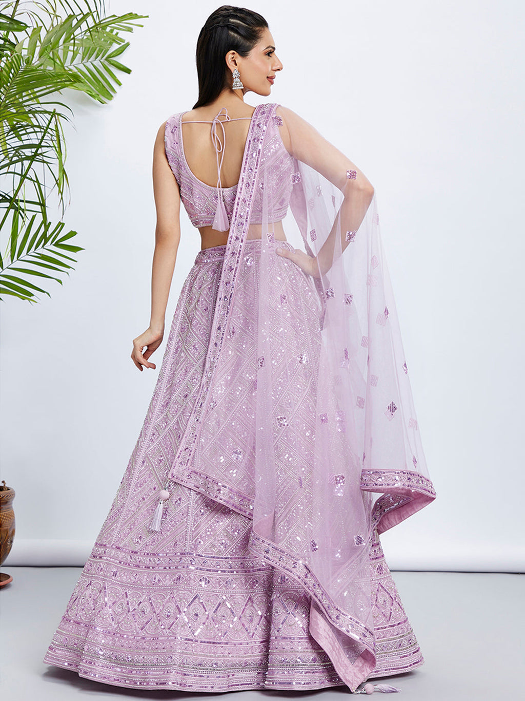 House of Panchhi Sea Green Georgette Sequins And Thread Embroidery Lehenga Choli & Dupatta | Grocsy