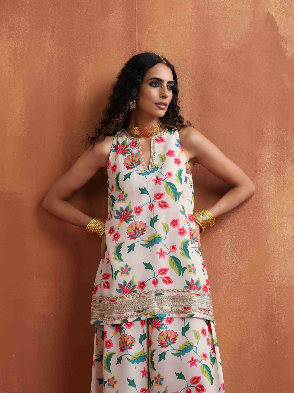trueBrowns Off White Print Sharara Set | Grocsy