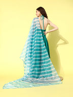 InWeave Women's Teal Lace Work Backless Kurta Sharara Set With Lehariya Dupatta | Grocsy