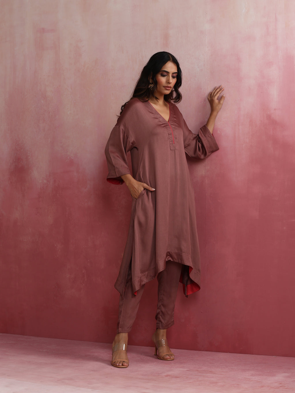 trueBrowns Brown Modal High low Kurta Set | Grocsy