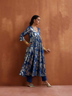 trueBrowns Blue Metallic Flared Anarkali Kurta Set | Grocsy