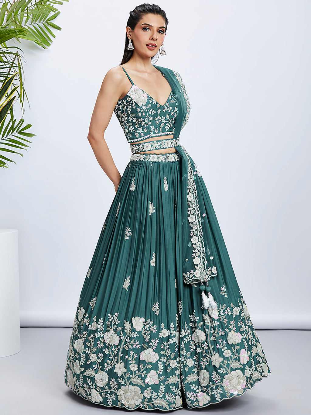 House of Panchhi Pink Pure Georgette Position Printing With Siroski Stone Work Lehenga Choli & Dupatta | Grocsy