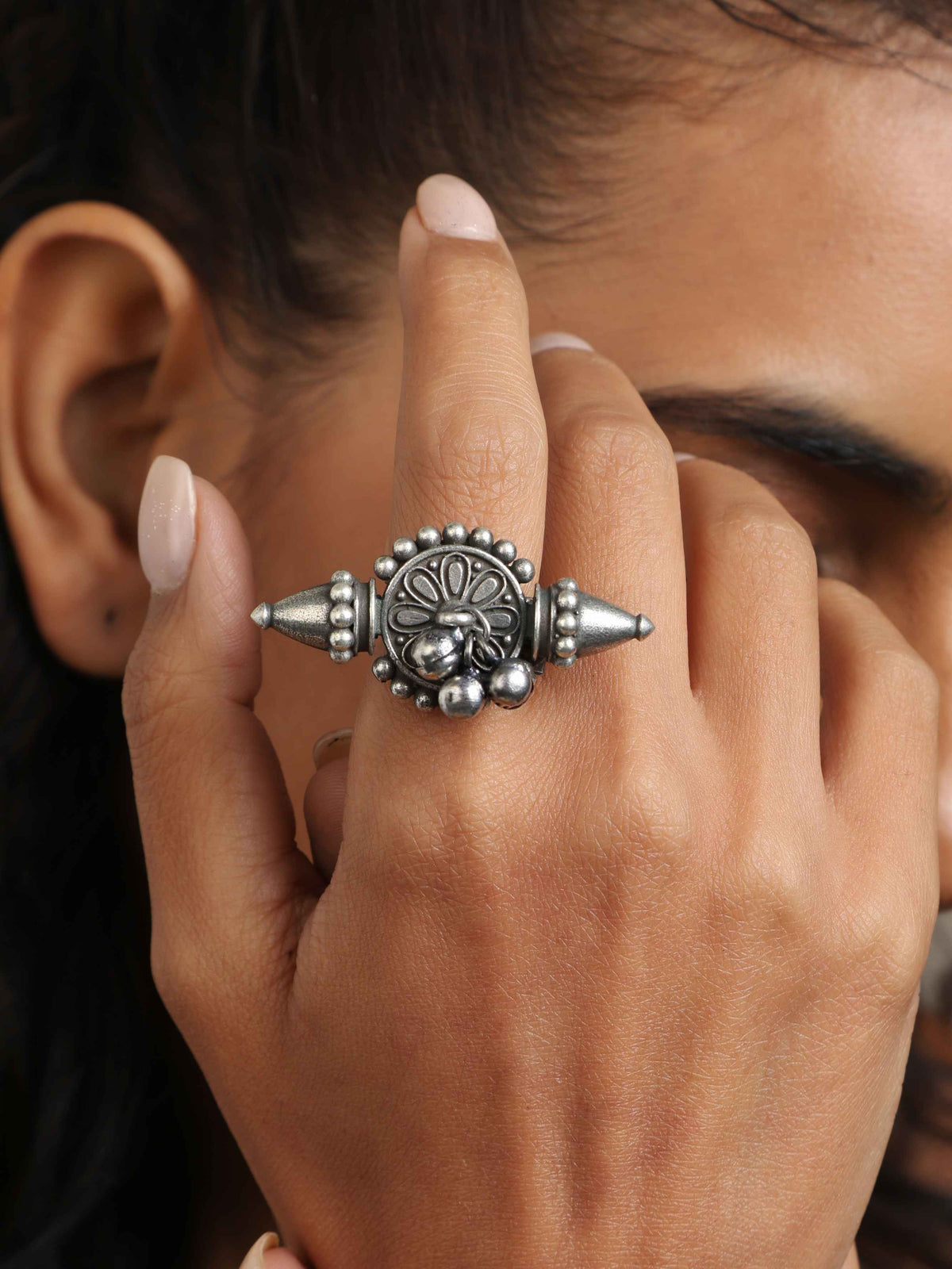 trueBrowns Silver Tone Ghungroo Ring | Grocsy