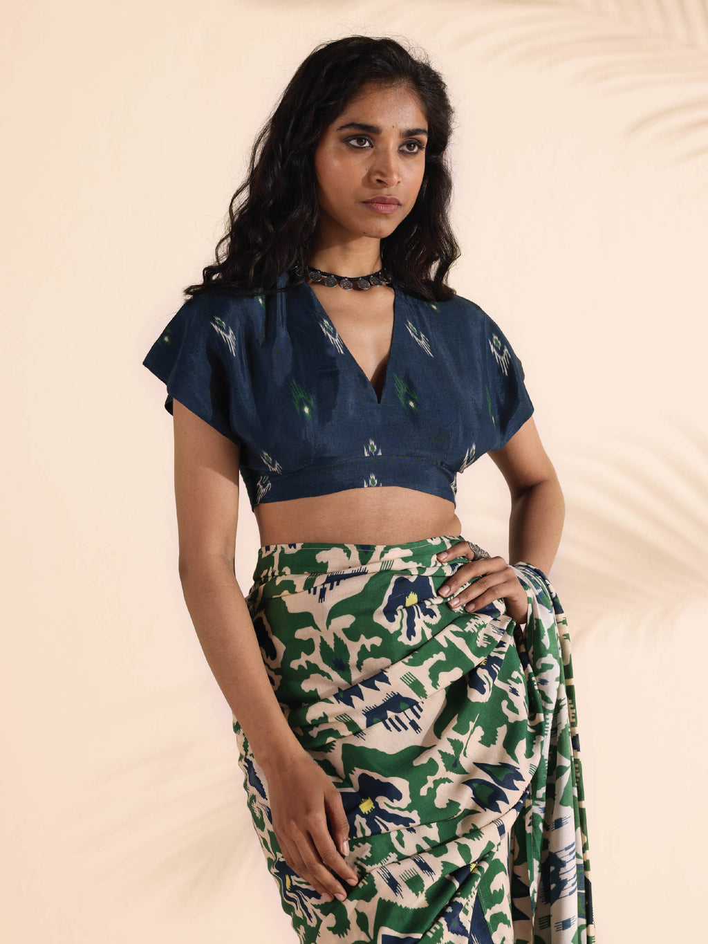 trueBrowns Blue Muslin Ikat Blouse | Grocsy