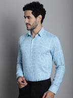 Jainish Men's Geomatric Printed Formal Shirts - Sky Blue | Grocsy