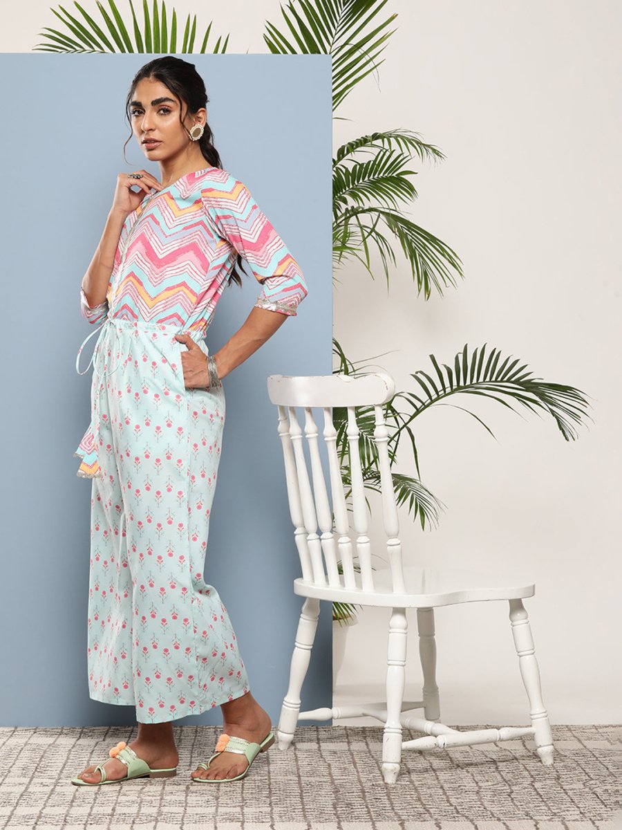 Ahalyaa Printed Waist Tie-Ups Basic Jumpsuit | Grocsy