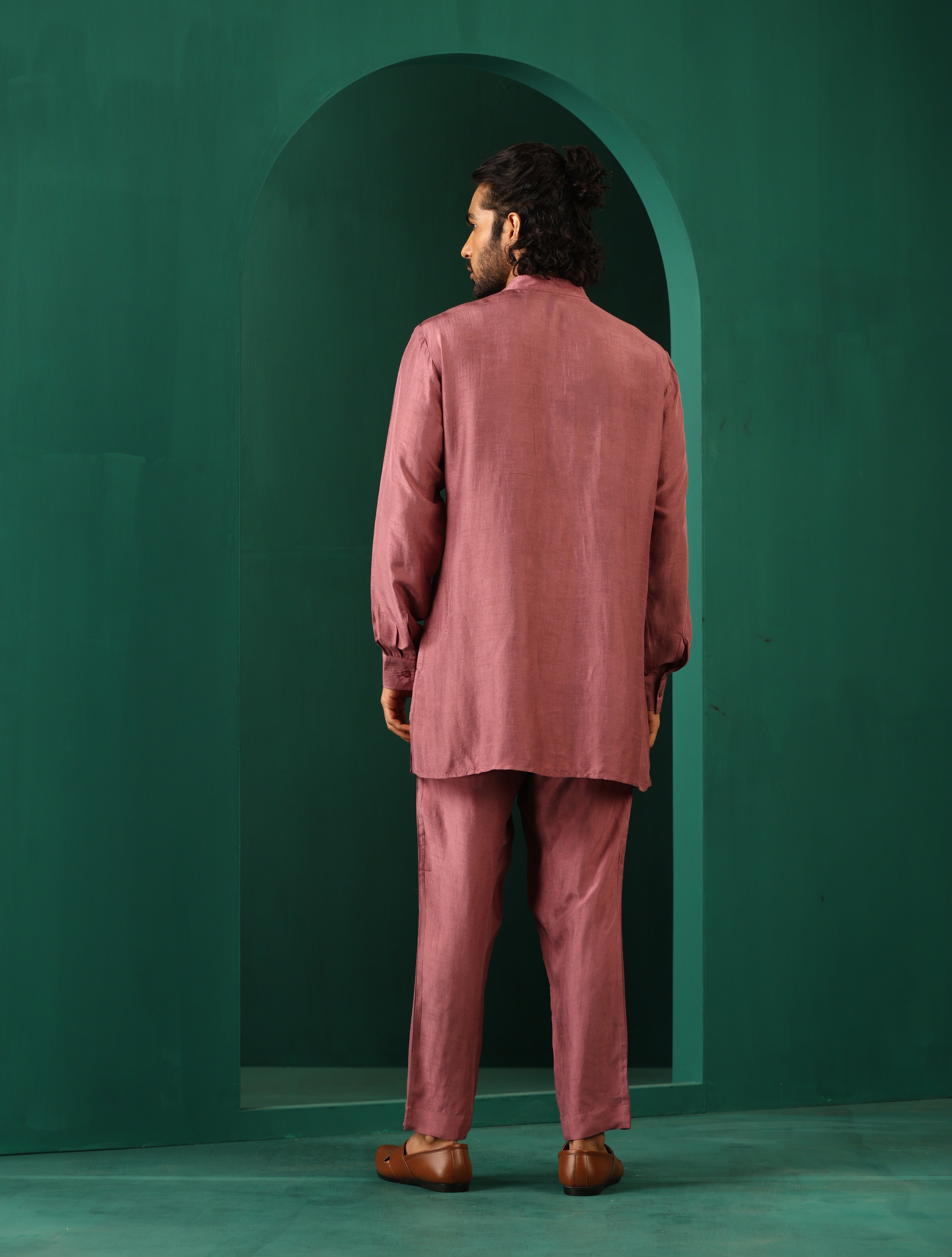 trueBrowns Men's Light Mauve Silk Co-ord Set | Grocsy