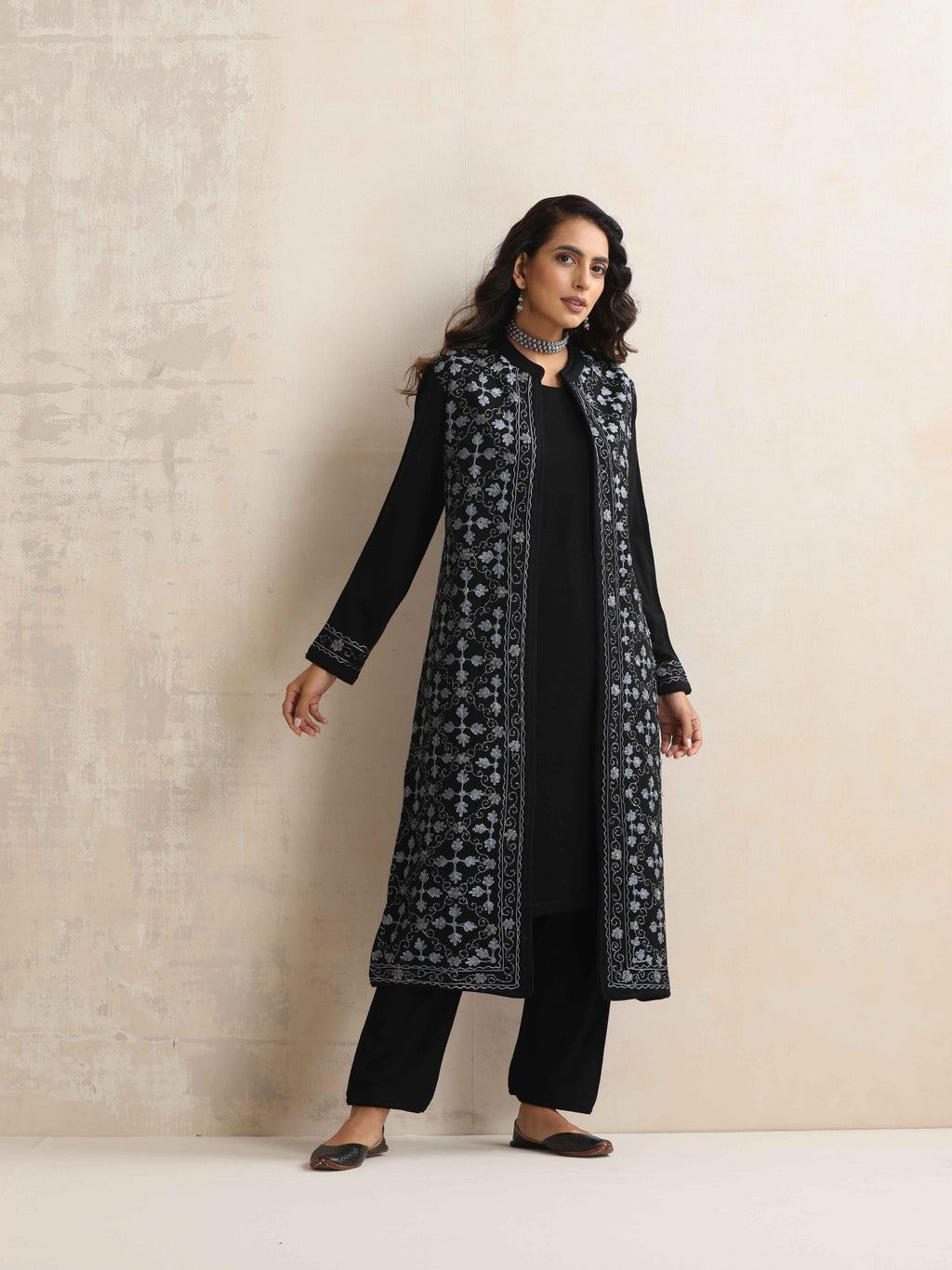 trueBrowns Black Kashmiri Woollen Jacket 3pc Set | Grocsy