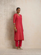trueBrowns Hot Pink Tissue Straight Kurta Set | Grocsy