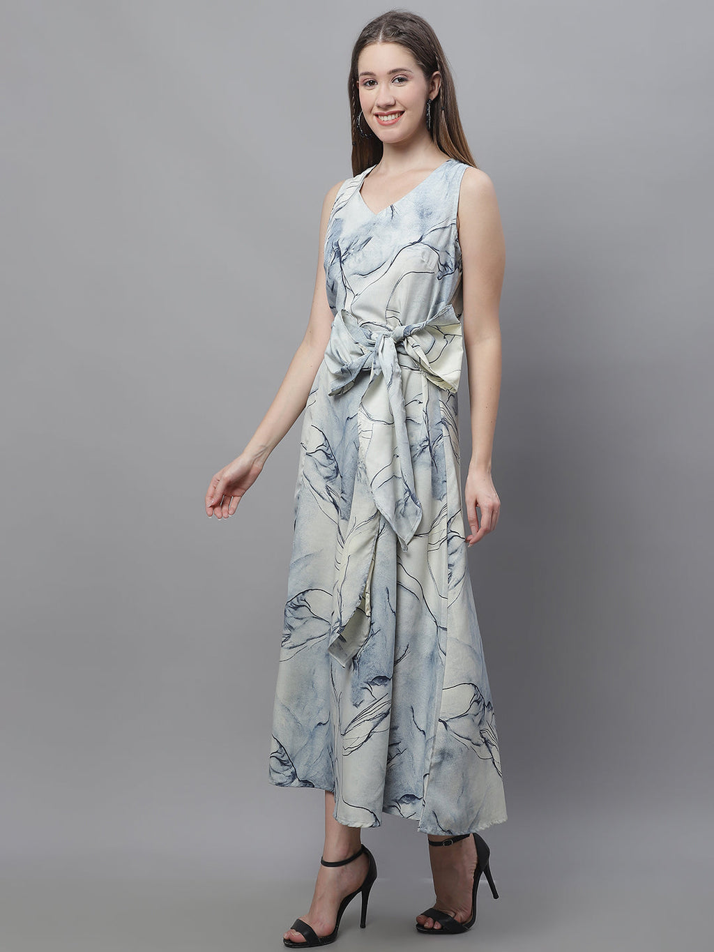 Jainish Women's Blue Printed A-Line Dresses | Grocsy