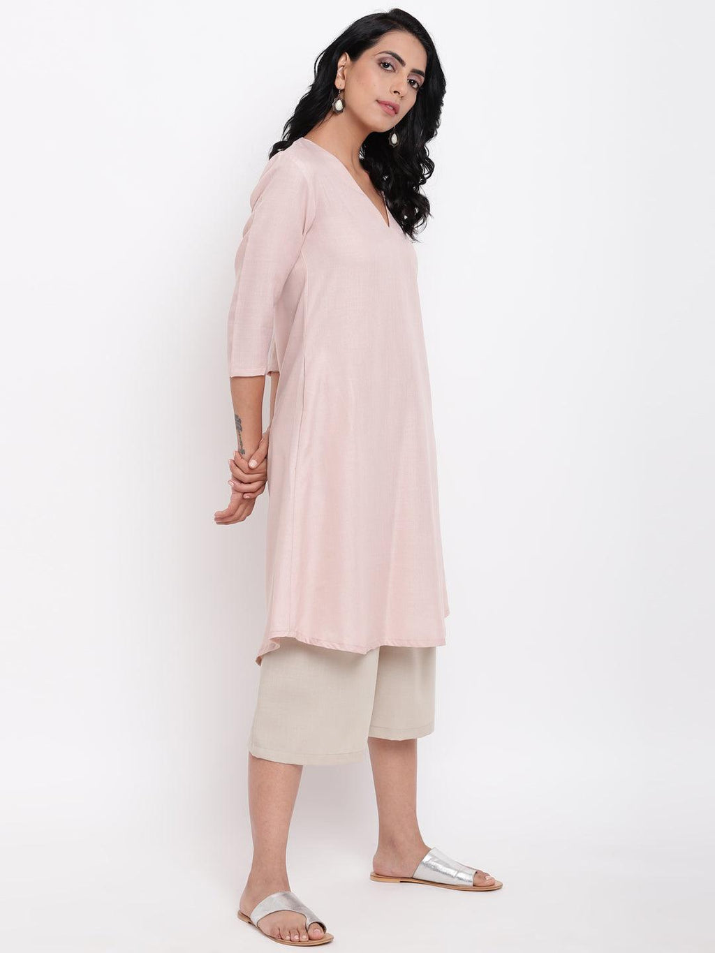 trueBrowns Linen Cotton Rose Kurta Pant Set | Grocsy