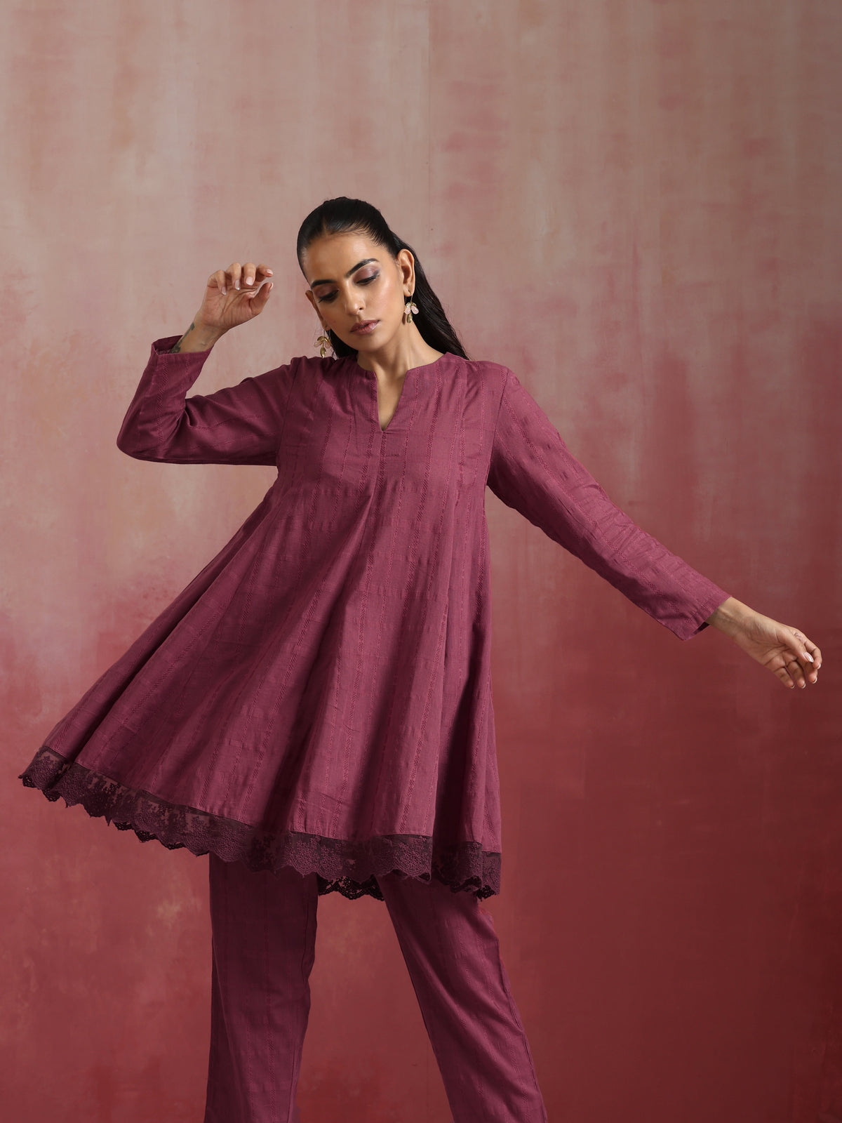 trueBrowns Mauve Cotton Dobby Co-ord set | Grocsy