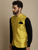 Even Apparels Men's Yellow Mandarin Collar Waistcoat | Grocsy