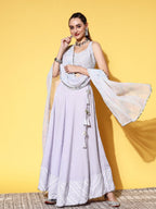 Ahalyaa Blue & White Printed Sequinned Ready to Wear Lehenga & Blouse With Dupatta | Grocsy