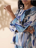 trueBrowns Blue Cotton Ikat Short Co-ord Set | Grocsy