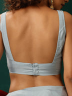trueBrowns Powder Blue Muslin Silk Scoop Neck Sleeveless Blouse | Grocsy