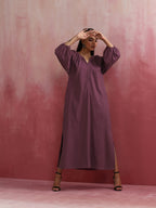 trueBrowns Light Purple Cotton Dobby Dress | Grocsy