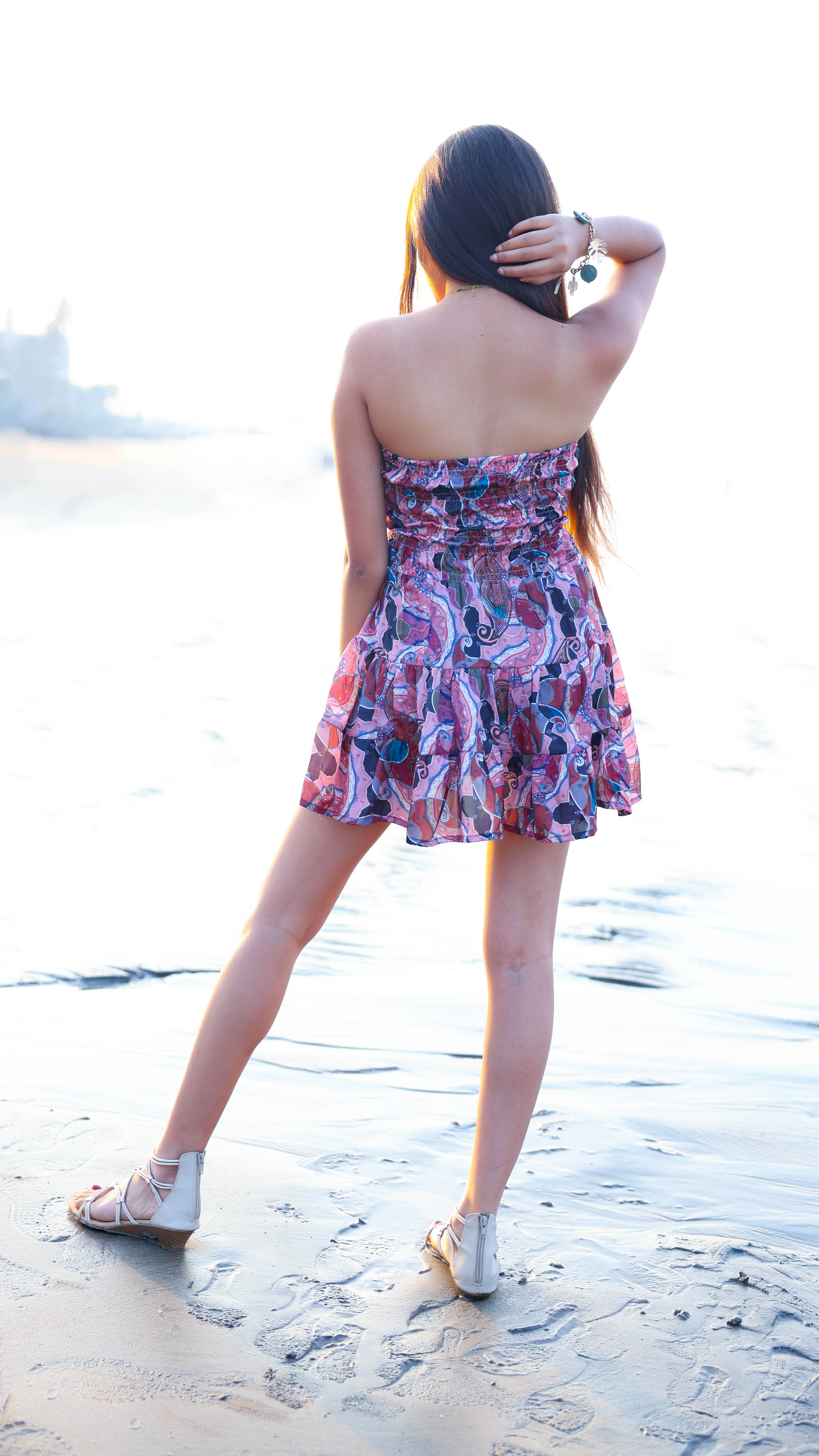 Noroke Sustainable fabric | Bemberg Brown Printed Mini Tiered Dress | Grocsy