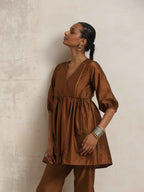 trueBrowns Brown Silk Angrakha Co-ord Set | Grocsy